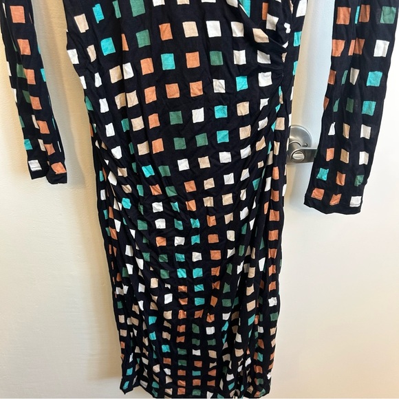 Boss Hugo Boss Esetta Ruched Dress Small Geometric Square Print Midi Long Sleeve - Picture 6 of 12